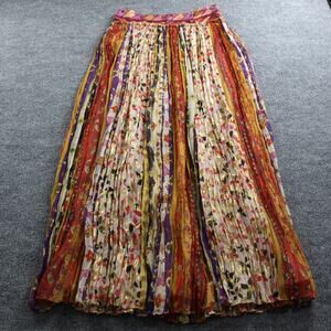Diane von Furstenberg Skirt Womens 2 Silk Pleated Maxi Multicolor Metallic Boho